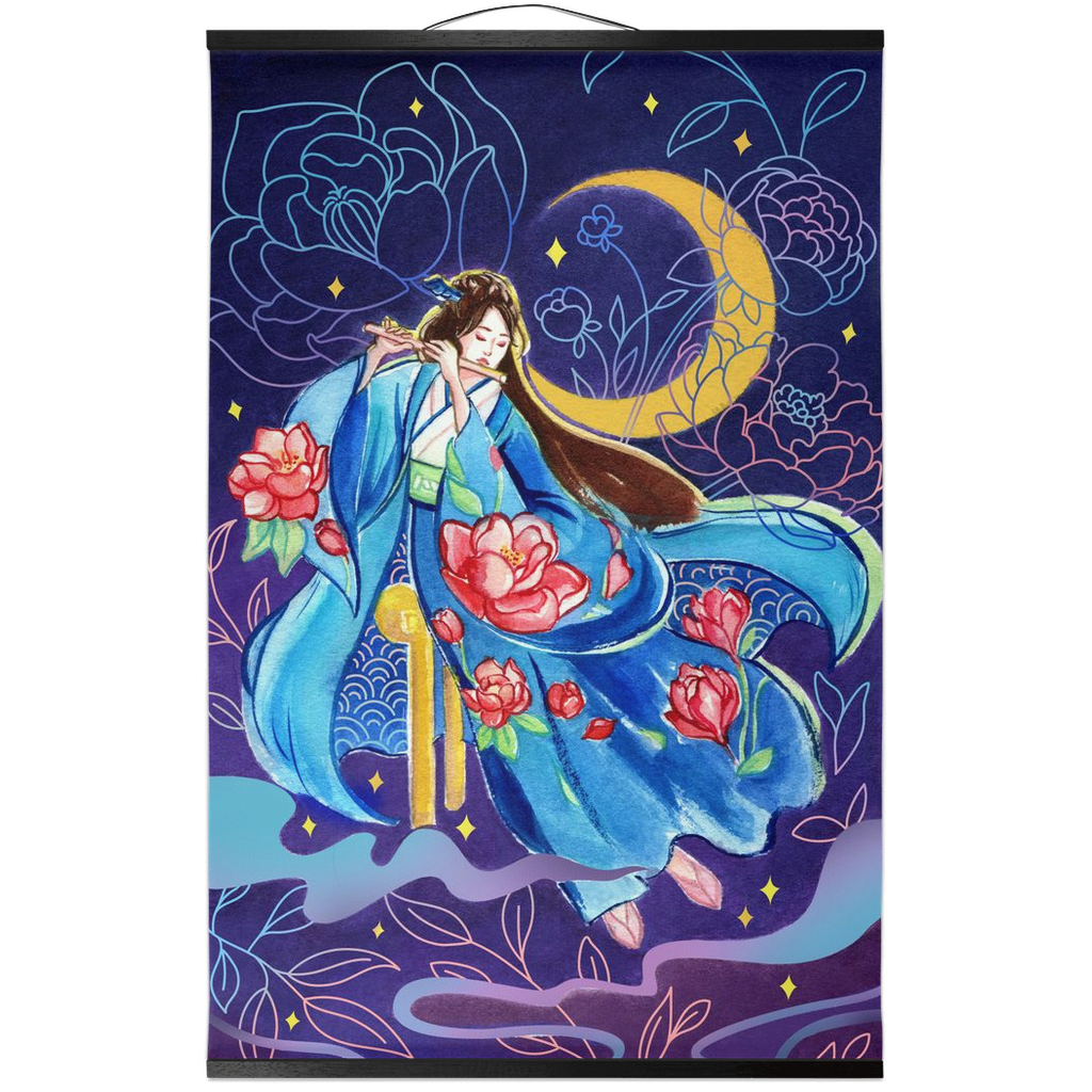 Flute Under the Moon - Hanging Canvas Scroll