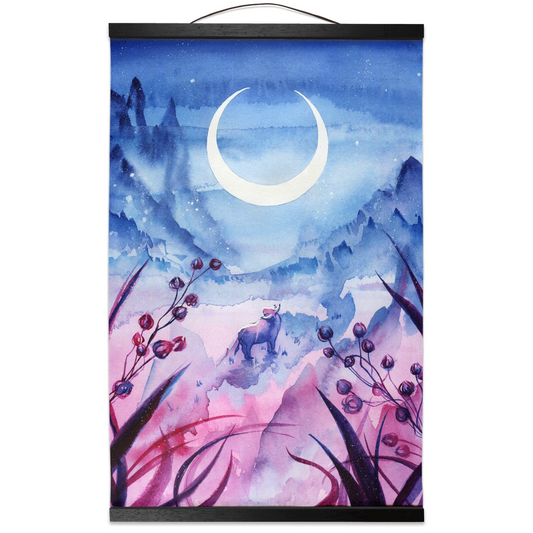 Ox Under the Moon - Hanging Canvas Scroll