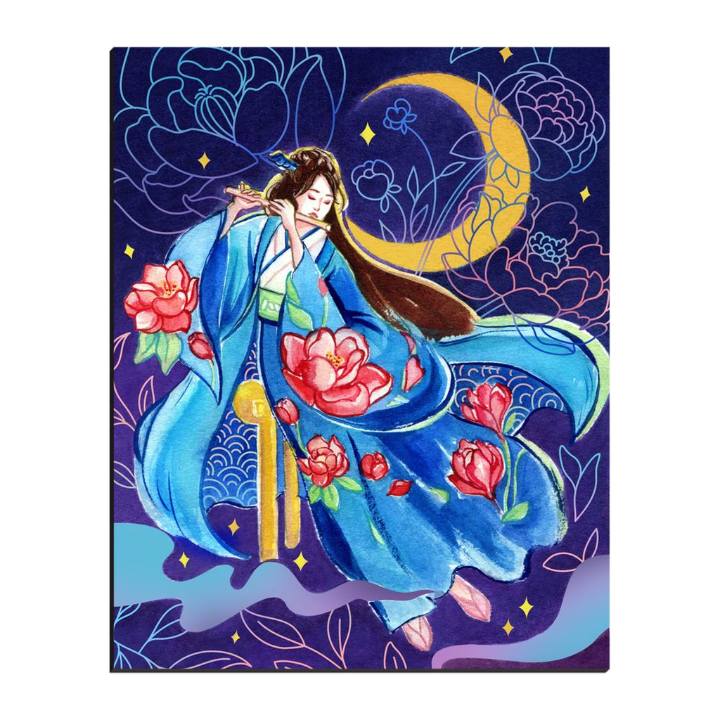 Flute Under the Moon - Tabletop Canvas