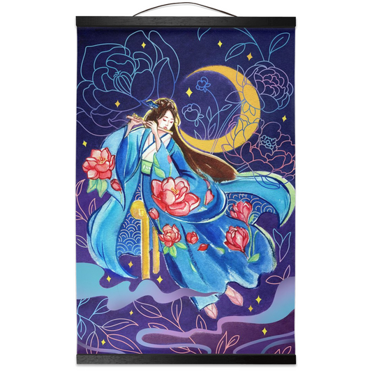 Flute Under the Moon - Hanging Canvas Scroll