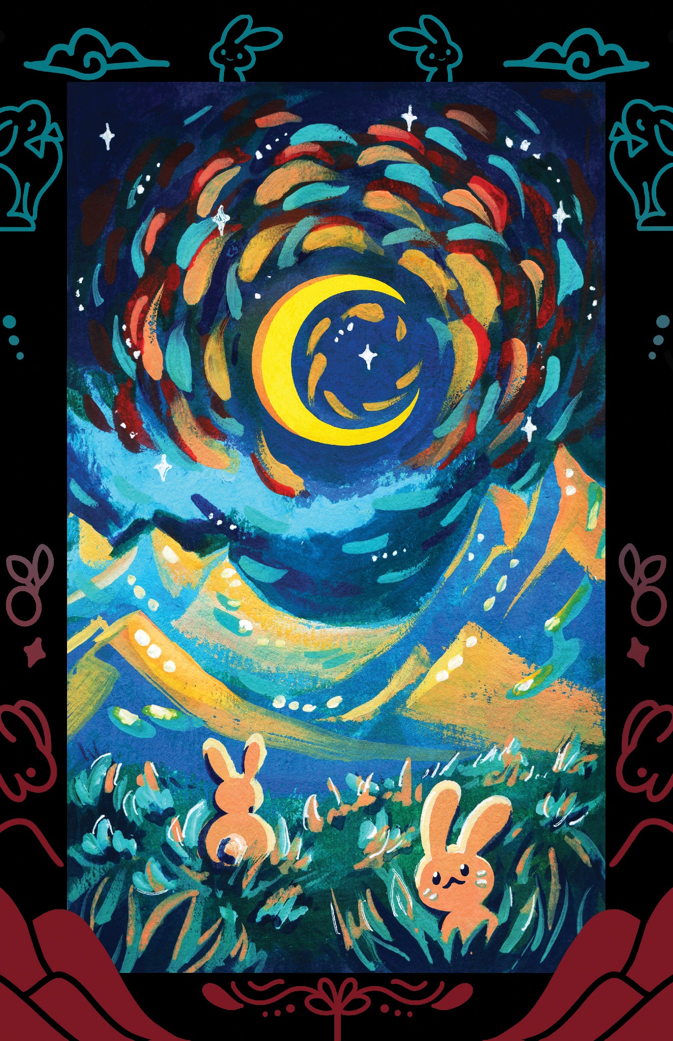 Rabbits Under the Moon