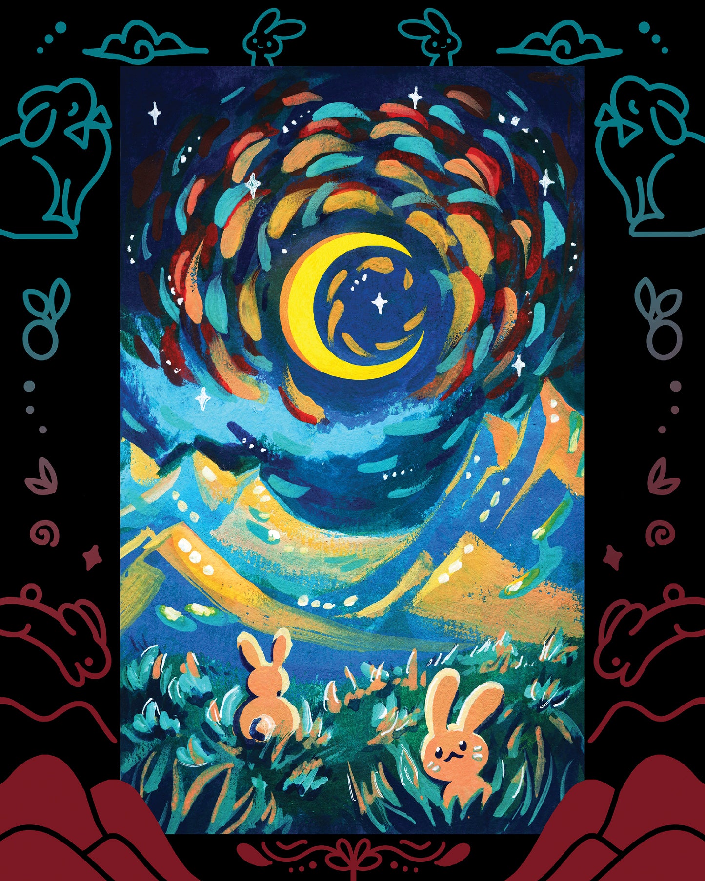 Rabbits Under the Moon